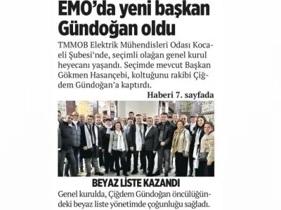EMO`DA YENİ BAŞKAN GÜNDOĞAN OLDU