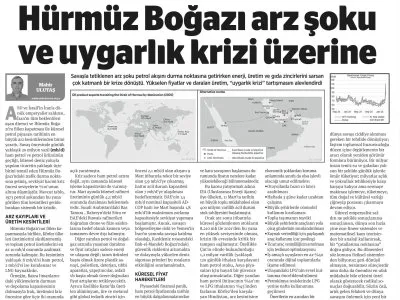 MAHİR ULUTAŞ YAZDI: HURMUZ BOĞAZI ARZ ŞOKU VE UYGARLIK KRİZİ ÜZERİNE (BİRGÜN GAZETESİ, 27.03.2026)