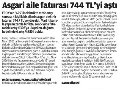 ASGARİ AİLE FATURASI 744 TL`Yİ AŞTI (BİZİM SAKARYA, 08.04.2026)