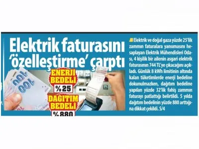ELEKTRİK FATURASINI `ÖZELLEŞTİRME` ÇARPTI (KARAR, 07.04.2026)