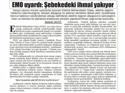 EMO UYARDI: ŞEBEKEDEKİ İHMAL YAKIYOR (BAŞKENT GAZETESİ, 08.05.2026)