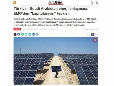 TÜRKİYE - SUUDİ ARABİSTAN ENERJİ ANLAŞMASI: EMO`DAN `KAPİTÜLASYON` TEPKİSİ (BİRGÜN.NET, 13.05.2026)