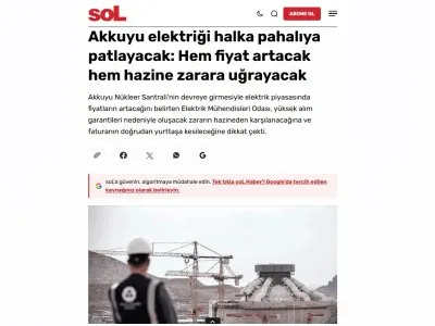 AKKUYU ELEKTRİĞİ HALKA PAHALIYA PATLAYACAK: HEM FİYAT ARTACAK HEM HAZİNE ZARARA UĞRAYACAK (HABER.SOL.ORG.TR, 13.08.2026)