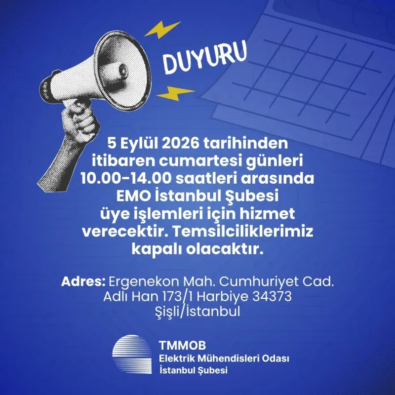ŞUBEMİZ CUMARTESİ GÜNLERİ HİZMETE AÇIK OLACAK