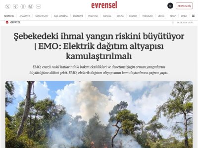 ŞEBEKEDEKİ İHMAL YANGIN RİSKİNİ BÜYÜTÜYOR | EMO: ELEKTRİK DAĞITIM ALTYAPISI KAMULAŞTIRILMALI (EVRENSEL.NET, 06.05.2026)