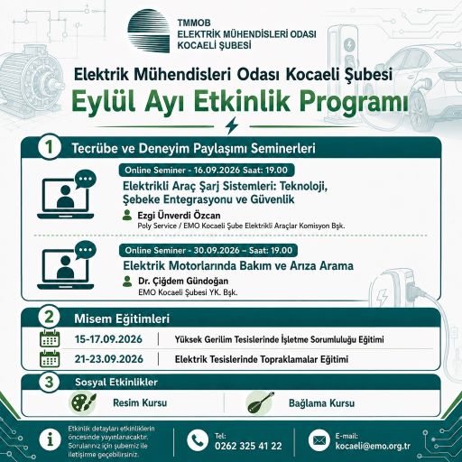EMO KOCAELİ ŞUBESİ EYLÜL AYI ETKİNLİK TAKVİMİ