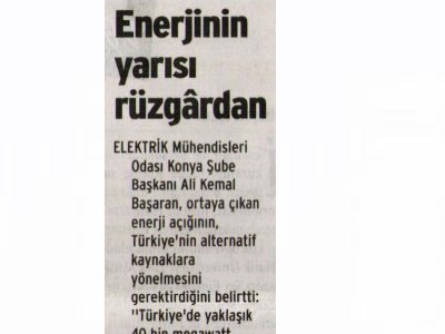 'ENERJİ İHTİYACININ YARISI RÜZGâRDAN ÜRETİLEBİLİR' (BİRGÜN, 22.08.2006)