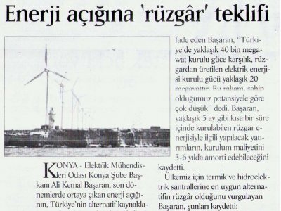 ENERJİ AÇIĞINA 'RÜZGâR' TEKLİFİ (YENİ ASYA, 22.08.2006)