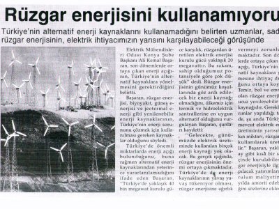 RÜZGAR ENERJİSİNİ KULLANAMIYORUZ (YENİ ASYA GAZETESİ, 22.08.2006)