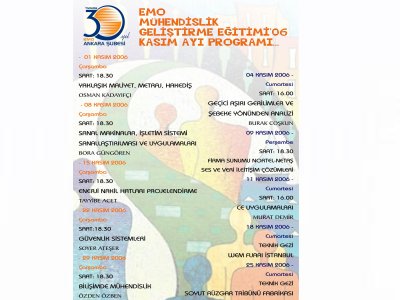 EMO MÜHENDİSLİK GELİŞTİRME EĞİTİMLERİ KASIM AYI PROGRAMI BELLİ OLDU