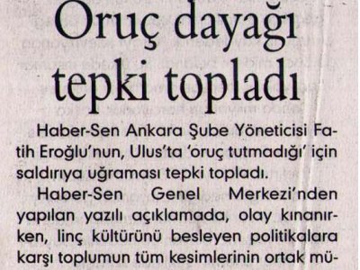 ORUÇ DAYAĞI TEPKİ TOPLADI (EVRENSEL GAZETESİ, 21.10.2006)