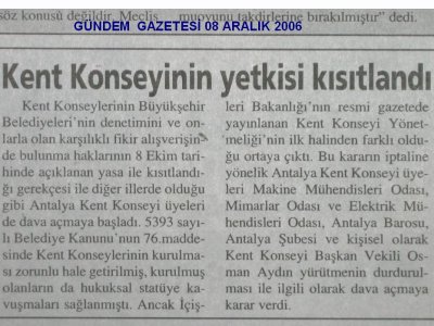 KENT KONSEYİ YÖNETMELİĞİ'NE DAVA
(YEREL BASINDA)