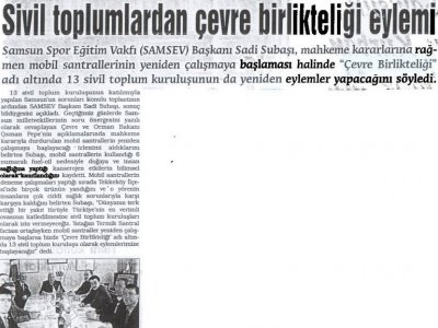 SİVİL TOPLUMLARDAN ÇEVRE BİRLİKTELİĞİ EYLEMİ