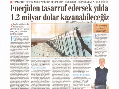 ENERJİDEN TASARRUF EDERSEK YILDA 1,2 MİLYAR DOLAR KAZANABİLECEĞİZ-YENİ ASIR