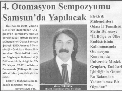 IV. OTOMASYON SEMPOZYUMU SAMSUN'DA YAPILACAK