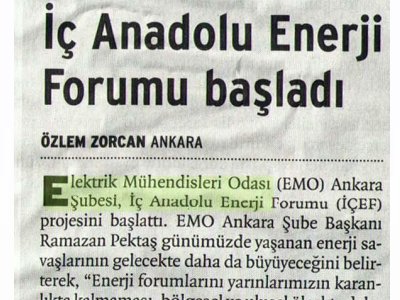 İÇ ANADOLU ENERJİ FORUMU BAŞLADI (BİRGÜN GAZETESİ, 18.04.2007, ÖZLEM ZORCAN)