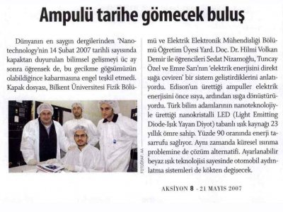AMPULÜ TARİHE GÖMECEK BULUŞ (AKSİYON DERGİSİ, 21.05.2007)