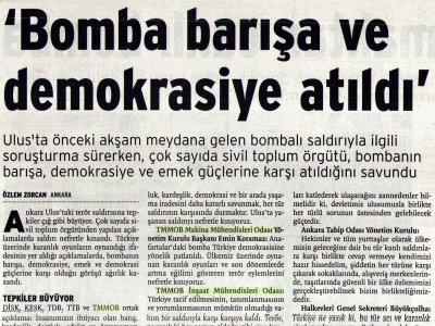 BOMBA BARIŞA VE DEMOKRASİYE ATILDI (BİRGÜN GAZETESİ 24.05.2007)