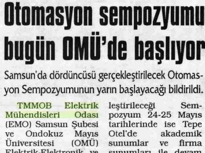 OTOMASYON SEMPOZYUMU BUGÜN OMÜ'DE BAŞLIYOR