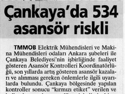 ÇANKAYA'DA 534 ASANSÖR RİSKLİ (SABAH ANKARA, 03.06.2007)