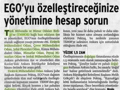EGO'YU ÖZELLEŞTİRECEĞİNİZE YÖNETİMİNE HESAP SORUN (BİRGÜN GAZETESİ, 09.06.2007)