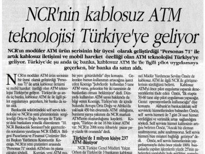 NCR'NİN KABLOSUZ ATM TEKNOLOJİSİ TÜRKİYE'YE GELİYOR (HÜRSES, 11.06.2007)
