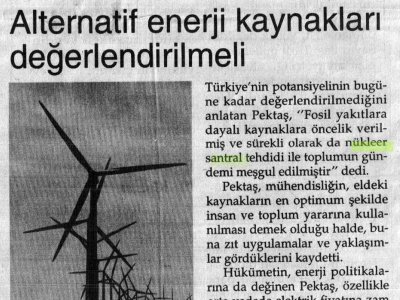 ALTERNATİF ENERJİ KAYNAKLARI DEĞERLENDİRİLMELİ (YENİ MESAJ, 26.06.2007)