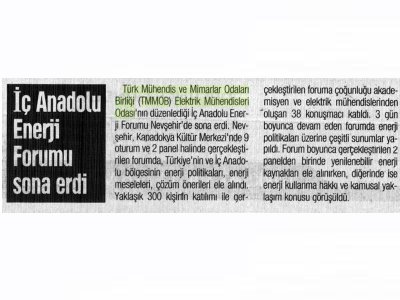 İÇ ANADOLU ENERJİ FORUMU SONA ERDİ (ANADOLUDA VAKİT, 01.07.2007)