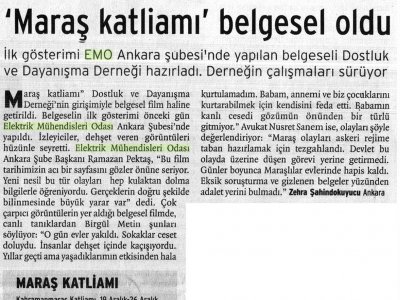 'MARAŞ KATLİAMI' BELGESEL OLDU (BİRGÜN GAZETESİ, 07.07.2007)