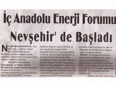 İÇ ANADOLU ENERJİ FORUMU NEVŞEHİR’DE BAŞLADI (KAPADOKYA GAZETESİ, 29 06 2007)