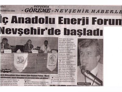 İÇ ANADOLU ENERJİ FORUMU NEVŞEHİR’DE BAŞLADI ( NEVŞEHİR GÖREME GAZETESİ, 29.06.2007)