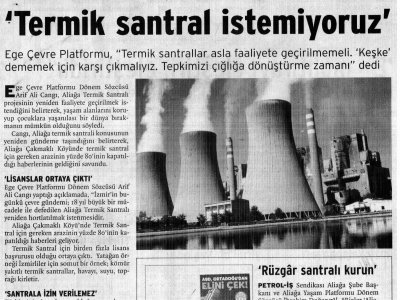 'TERMİK SANTRAL İSTEMİYORUZ' (BİRGÜN GAZETESİ, 18.07.2007)