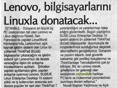 LENOVO, BİLGİSAYARLARINI LİNUXLA DONATACAK... (SON AN, 18.08.2007)