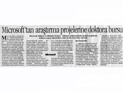 MİCROSOFT'TAN ARAŞTIRMA PROJELERİNE DOKTORA BURSU