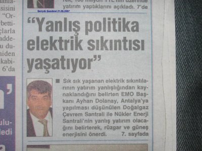 YANLIŞ POLİTİKA ELEKTRİK SIKINTISI YARATIYOR (GERÇEK GAZETESİ)