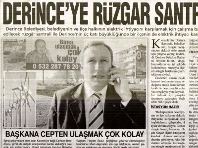 DERİNCE'YE RÜZGAR SANTRALİ (BUGÜN GAZETESİ, 06.11.2007)