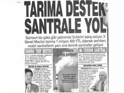 TARIMA DESTEK SANTRALA YOL