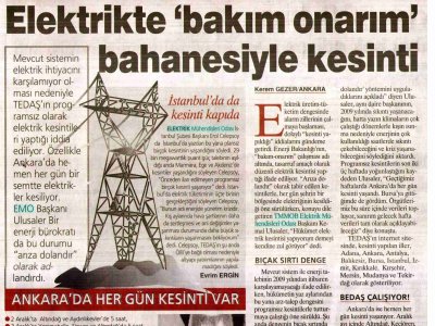 ELEKTRİKTE "BAKIM-ONARIM" BAHANESİYLE KESİNTİ