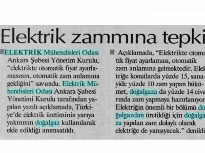 ELEKTRİK ZAMMINA TEPKİ (HÜRRİYET ANKARA, 28.12.2007)
