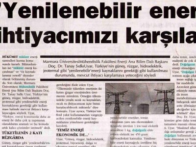 'YENİLENEBİLİR ENERJİ İHTİYACIMIZI KARŞILAR'(ORTADOĞU GAZETESİ, 19.01.2008)