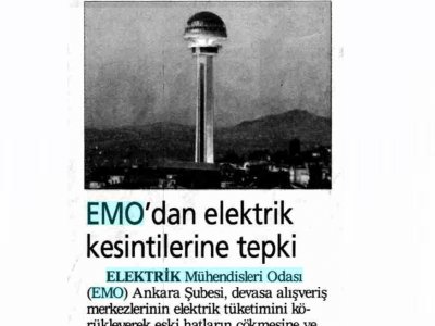 EMO'DAN ELEKTRİK KESİNTİLERİNE TEPKİ (STAR, 13.02.2008)