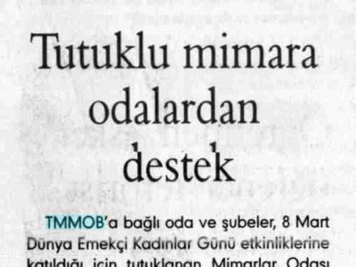 TUTUKLU MİMARA ODALARDAN DESTEK (EVRENSEL, 26.04.2008)