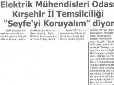 ELEKTRİK MÜHENDİSLERİ ODASI KIRŞEHİR İL TEMSİLCİLİĞİ SEYFEYİ KORUYALIM DİYOR  (KIRŞEHİR ÇİĞDEM, 3.05.2008)