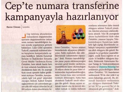 CEP'TE NUMARA TRANSFERİNE KAMPANYAYLA HAZIRLANIYOR (ZAMAN GAZETESİ, 13.06.2008)