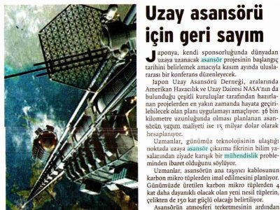 UZAY ASANSÖRÜ İÇİN GERİ SAYIM (BİRGÜN GAZETESİ, 24.09.2008)