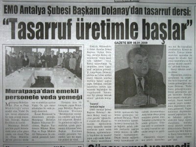 TASARRUF ÜRETİMLE BAŞLAR(GAZETE BİR08.01.2009)