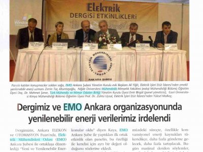DERGİMİZ VE EMO ANKARA ORGANİZASYONUNDA YENİLENEBİLİR ENERJİ VERİLERİMİZ İRDELENDİ (KAYNAK ELEKTRİK, 1.12.2008)