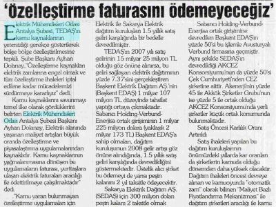 ÖZELLEŞTİRME FATURASINI ÖDEMEYECEĞİZ (GERÇEK AKDENİZ-17.02.2009)