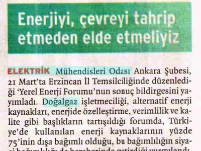 ENERJİYİ ÇEVREYİ TAHRİP ETMEDEN ELDE ETMELİYİZ (BİRGÜN, 25.3.2009)