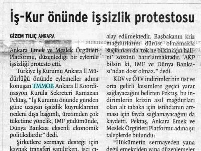 İŞ-KUR ÖNÜNDE İŞSİZLİK PROTESTOSU (BİRGÜN, 25.3.2009)
